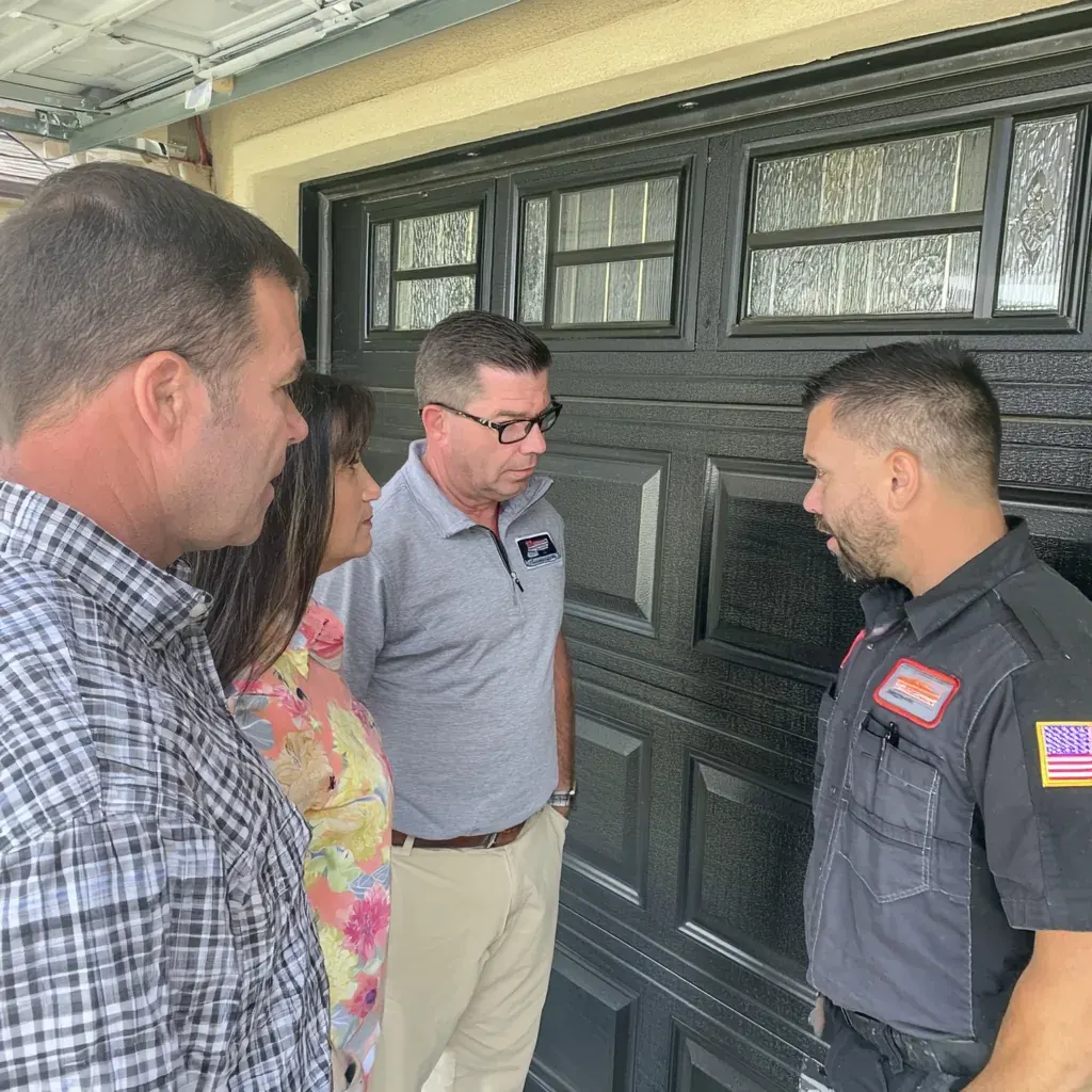 Franklin garage door technician talking a homeowner through the repair